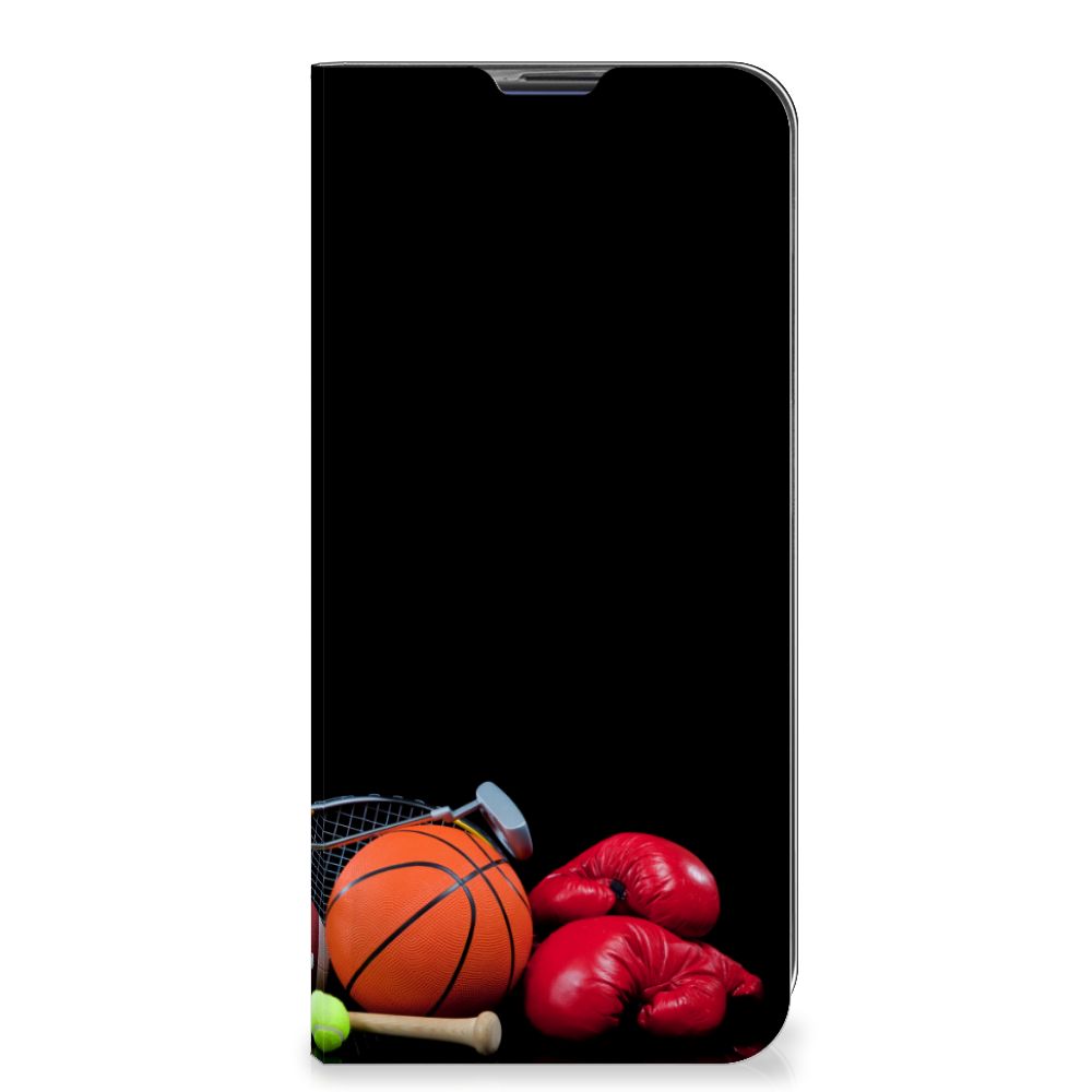 OPPO Reno4 Z 5G Hippe Standcase Sports met sportuitrusting zoals een basketbal en bokshandschoenen.