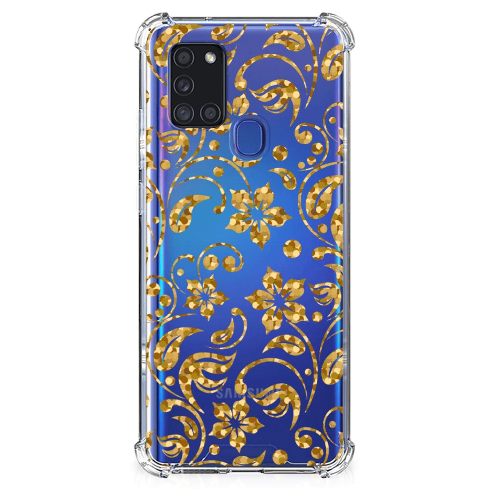 Samsung Galaxy A21s Case Gouden Bloemen