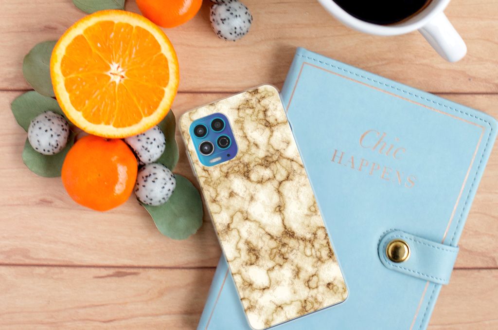 Motorola Moto G100 TPU Siliconen Hoesje Marmer Goud B2C Telecom