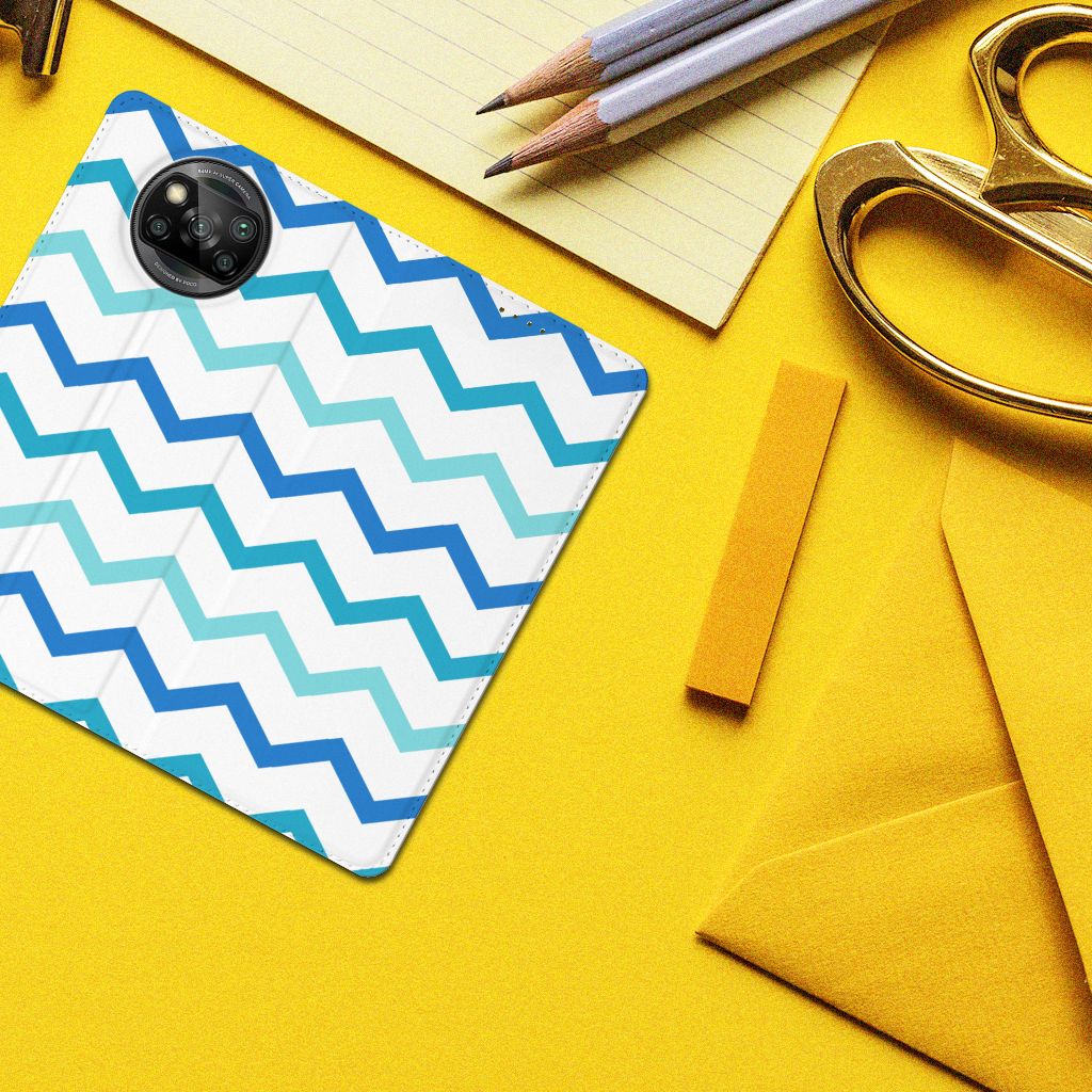 Xiaomi Poco X3 Pro | Poco X3 Hoesje met Magneet Zigzag Blauw - B2C Telecom