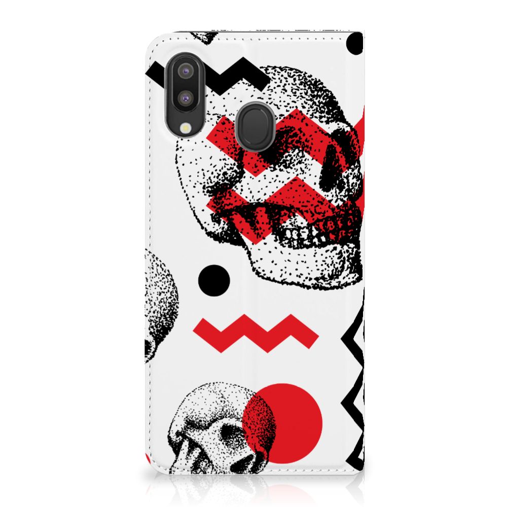 Mobiel BookCase Samsung Galaxy M20 Skull Red