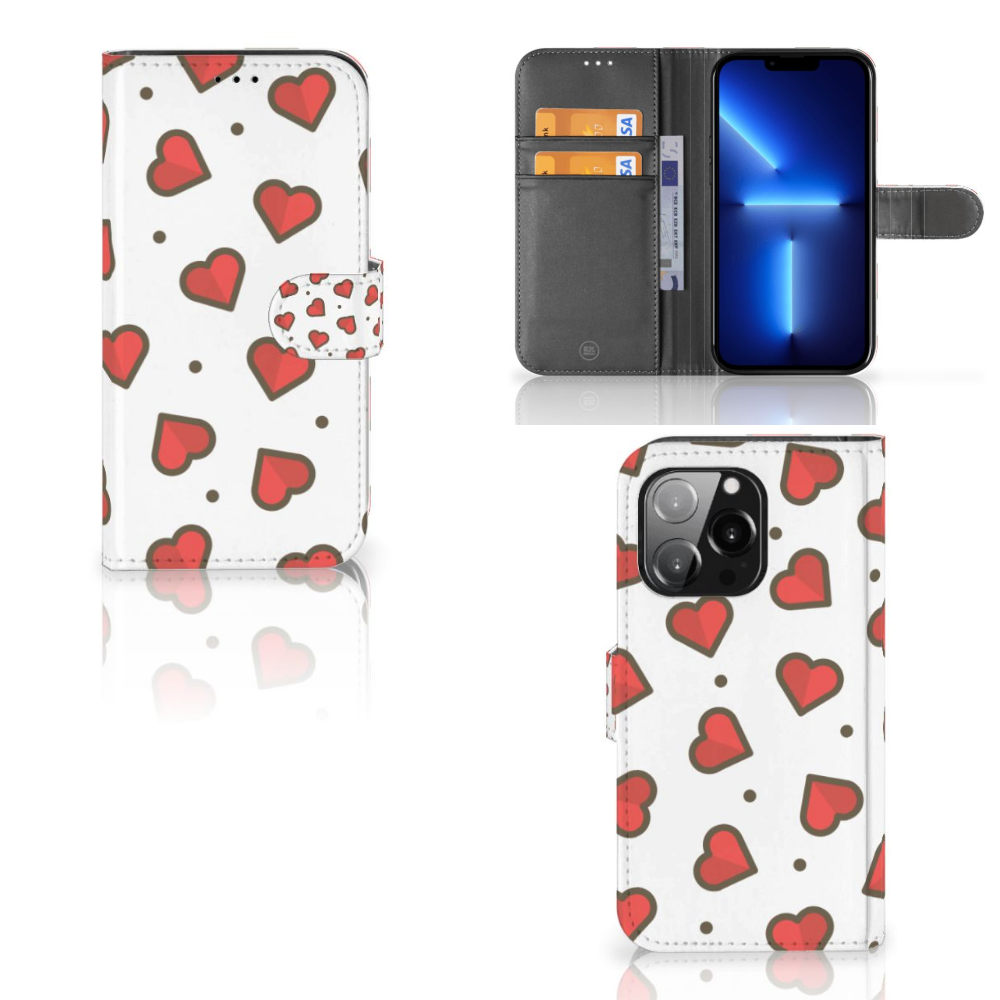 iPhone 13 Pro Telefoon Hoesje Hearts met hartjes op grijs-witte achtergrond, elegant en praktisch. ❤️