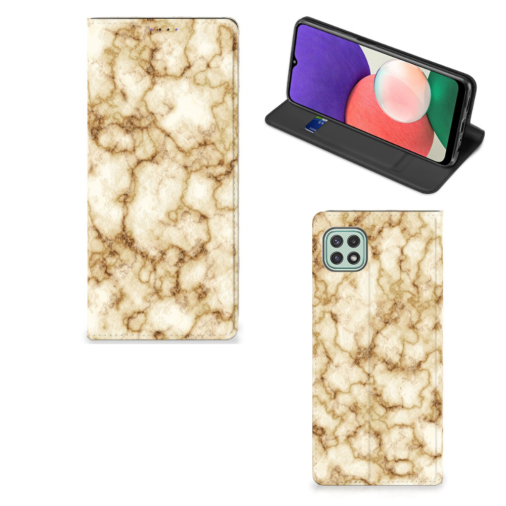 Samsung Galaxy A22 5G Standcase Marmer Goud - B2C Telecom