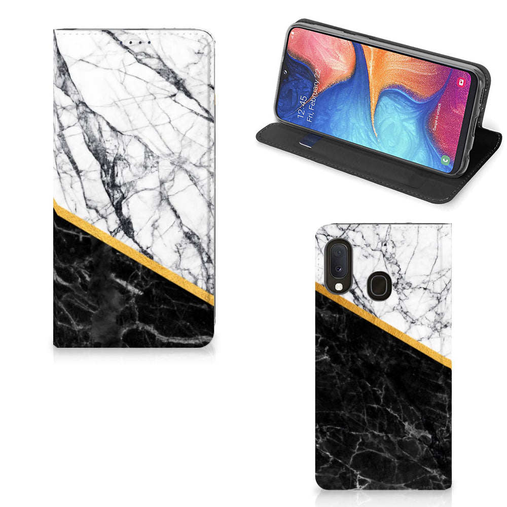 Samsung Galaxy A20e Standcase Marmer Wit Zwart - Origineel Cadeau Man