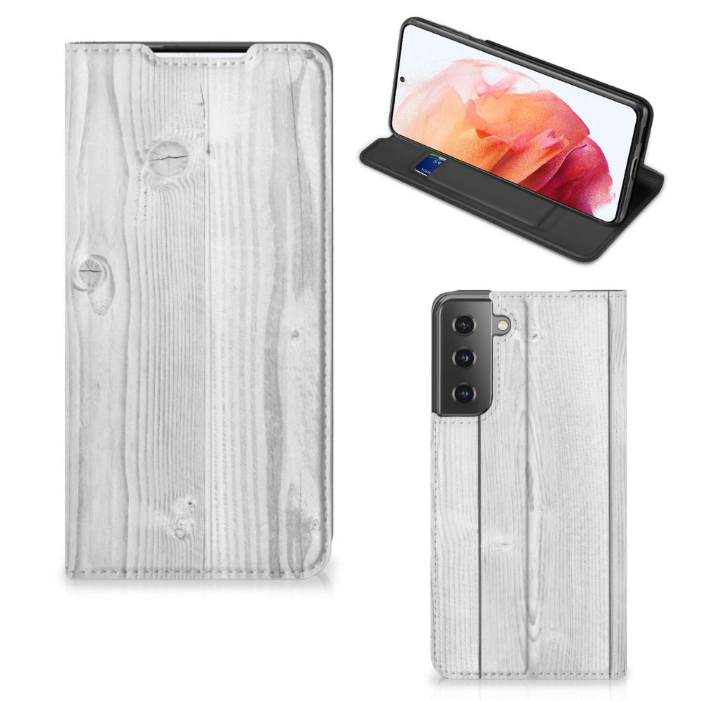 Samsung Galaxy S21 Book Wallet Case White Wood