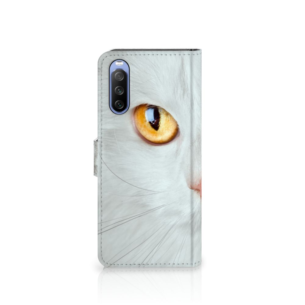 Sony Xperia 10 III Telefoonhoesje met Pasjes Witte Kat