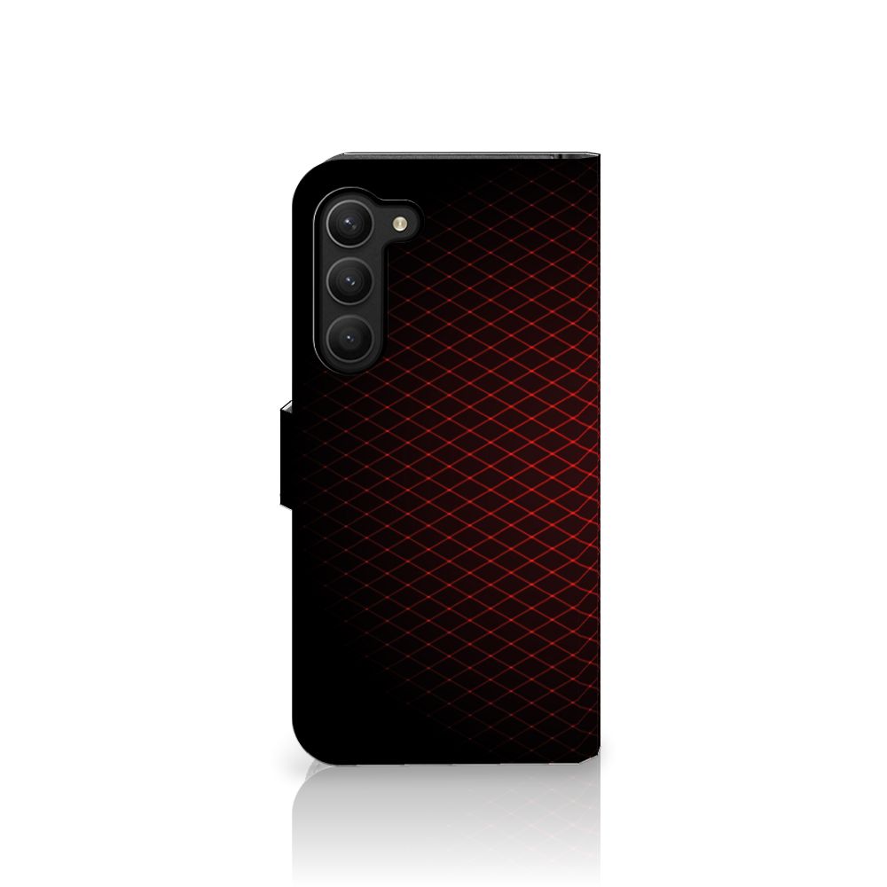 Samsung Galaxy S23 Plus Telefoon Hoesje Geruit Rood met diagonale rode ruitjes op een zwarte achtergrond