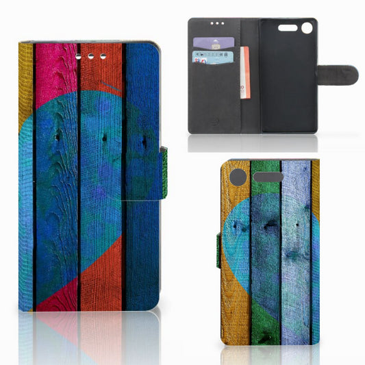 Sony Xperia XZ1 Book Style Case Wood Heart - Cadeau voor je Vriend