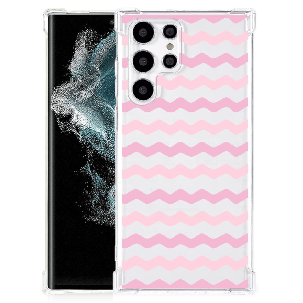 Samsung Galaxy S22 Ultra Doorzichtige Silicone Hoesje Waves Roze B2C Telecom