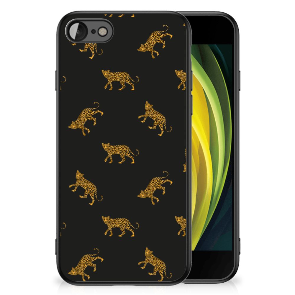 Dierenprint Telefoonhoesje voor iPhone SE 2022 | SE 2020 | 7/8 Leopards met luipaardenprint op een zwarte achtergrond.