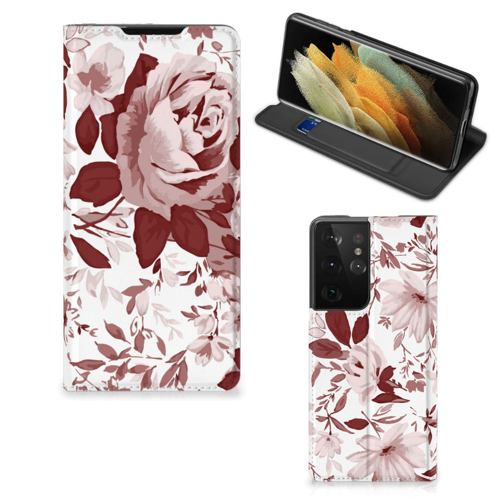 Bookcase Samsung Galaxy S21 Ultra Watercolor Flowers