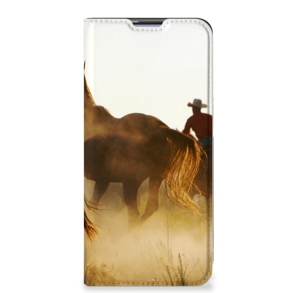 OnePlus Nord CE 5G Hoesje maken Design Cowboy met paarden en cowboy in de achtergrond, stijlvol en uniek.
