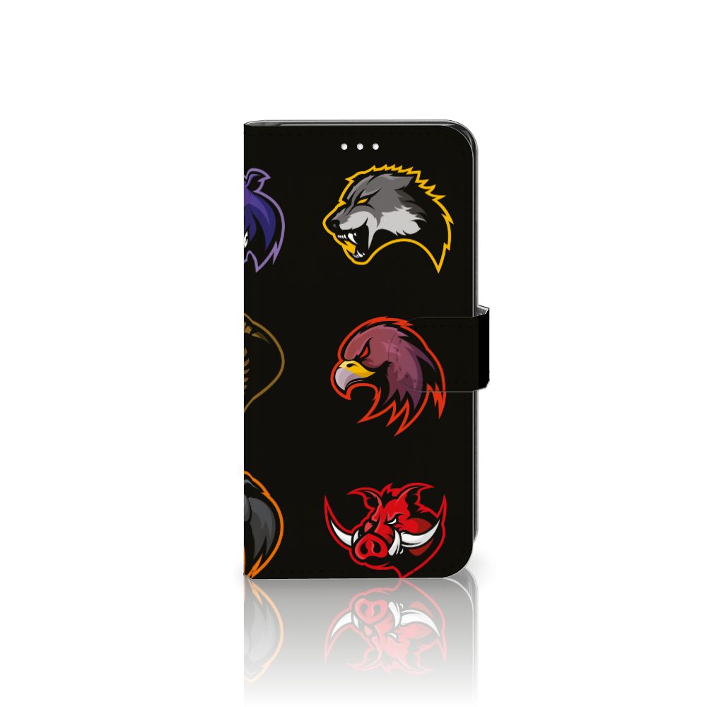 Samsung Galaxy S21 FE Leuk Hoesje Cartoon met dierenkoppen op een zwarte achtergrond.