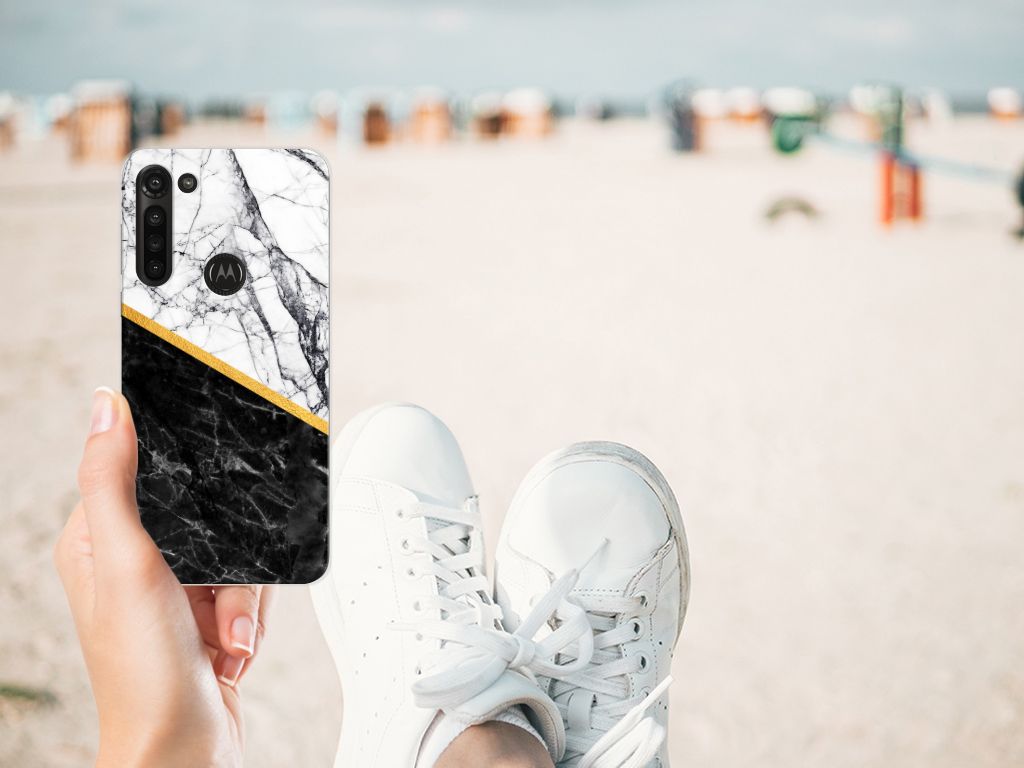 Motorola Moto G8 Power TPU Siliconen Hoesje Marmer Wit Zwart - Origineel Cadeau Man B2C Telecom