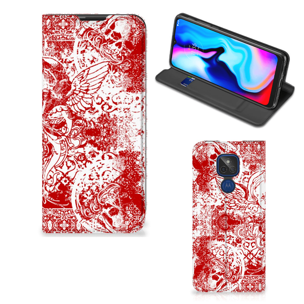 Mobiel BookCase Motorola Moto G9 Play Angel Skull Rood - B2C Telecom