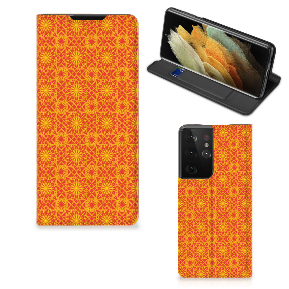 Samsung Galaxy S21 Ultra Hoesje met Magneet Batik Oranje - B2C Telecom