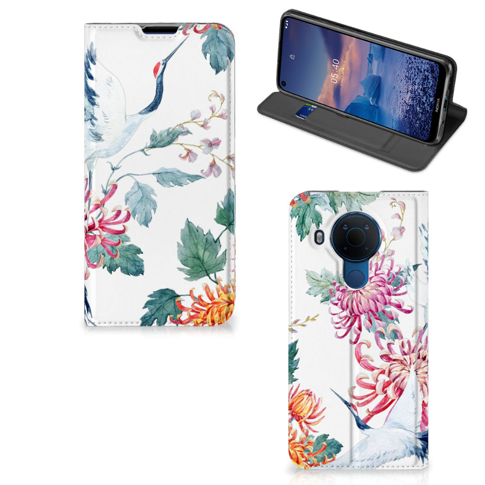 Nokia 5.4 Hoesje maken Bird Flowers