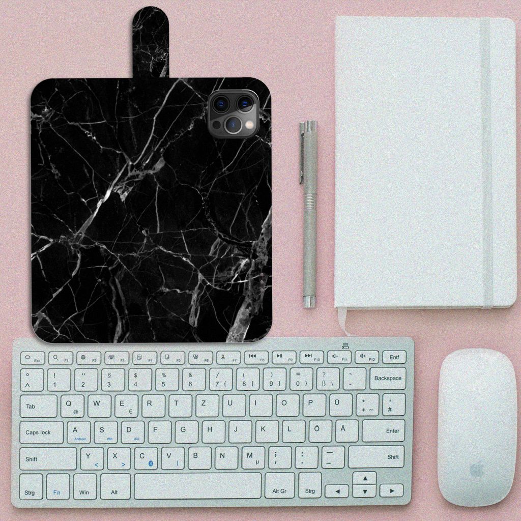Apple iPhone 12 Pro Max Bookcase Marmer Zwart - Origineel Cadeau Vader