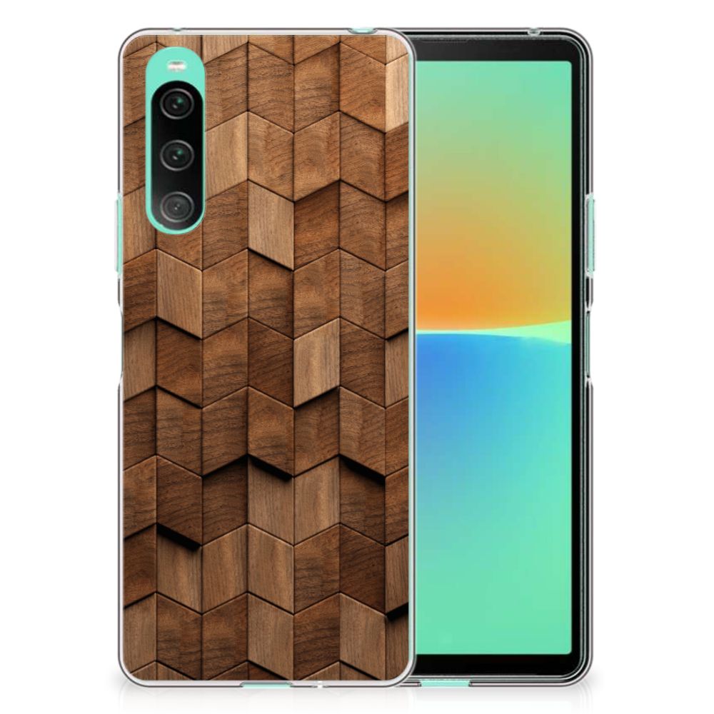 Bumper Hoesje voor Sony Xperia 10 V Wooden Cubes