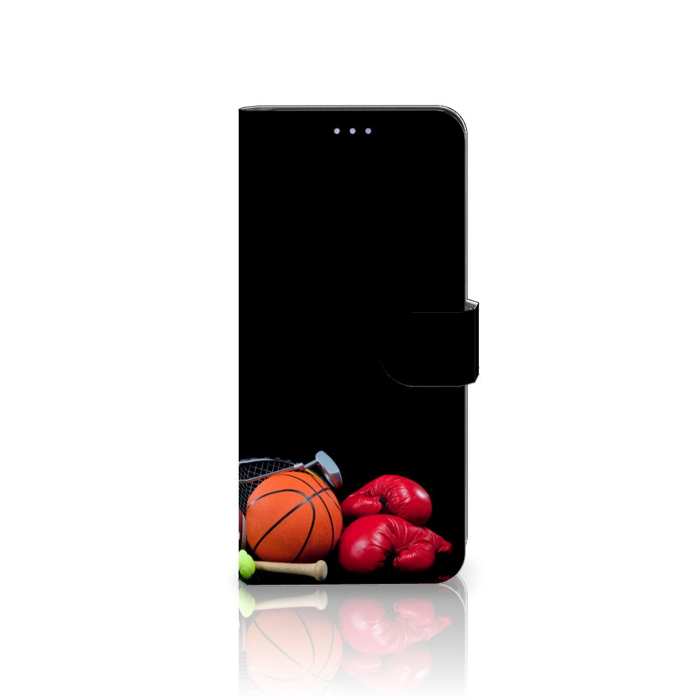 OnePlus Nord 2T Wallet Case met Pasjes Sports met basketbal en bokshandschoenen op een zwarte achtergrond.