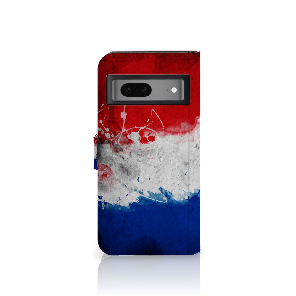 Google Pixel 7 Bookstyle Case Nederland met artistiek ontwerp van de Nederlandse vlag.