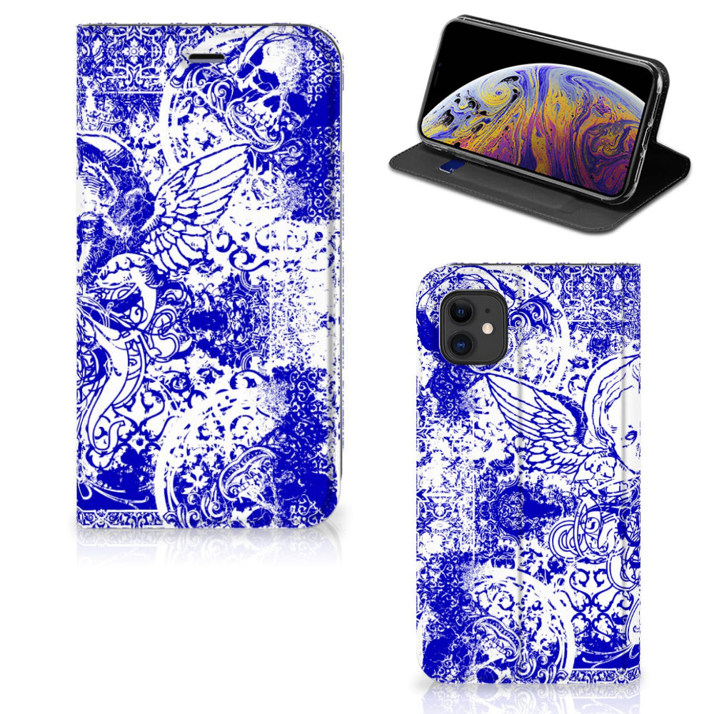 Mobiel BookCase Apple iPhone 11 Angel Skull Blauw
