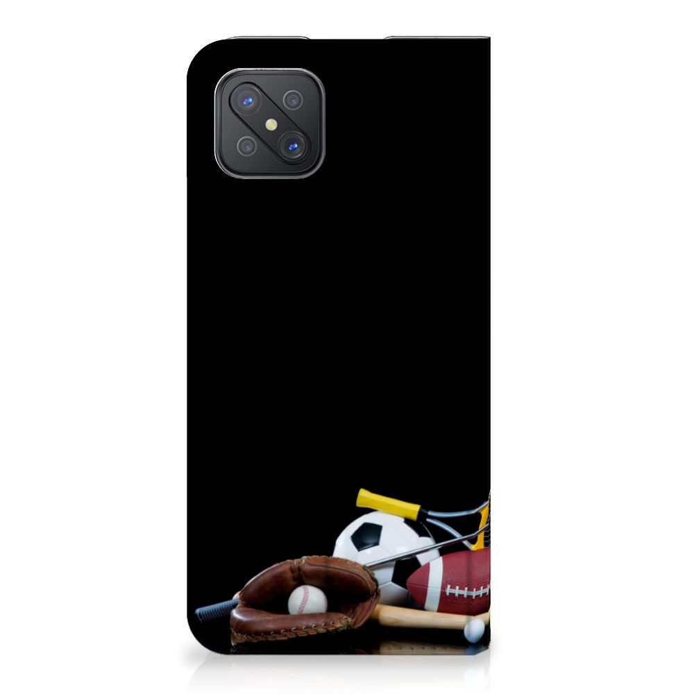OPPO Reno4 Z 5G Hippe Standcase Sports design featuring various sports equipment.