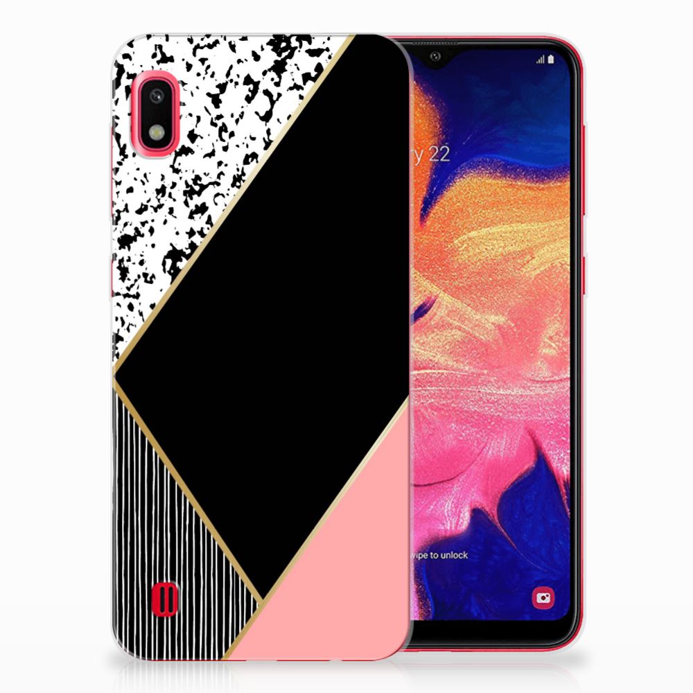 Samsung Galaxy A10 TPU Hoesje Zwart Roze Vormen