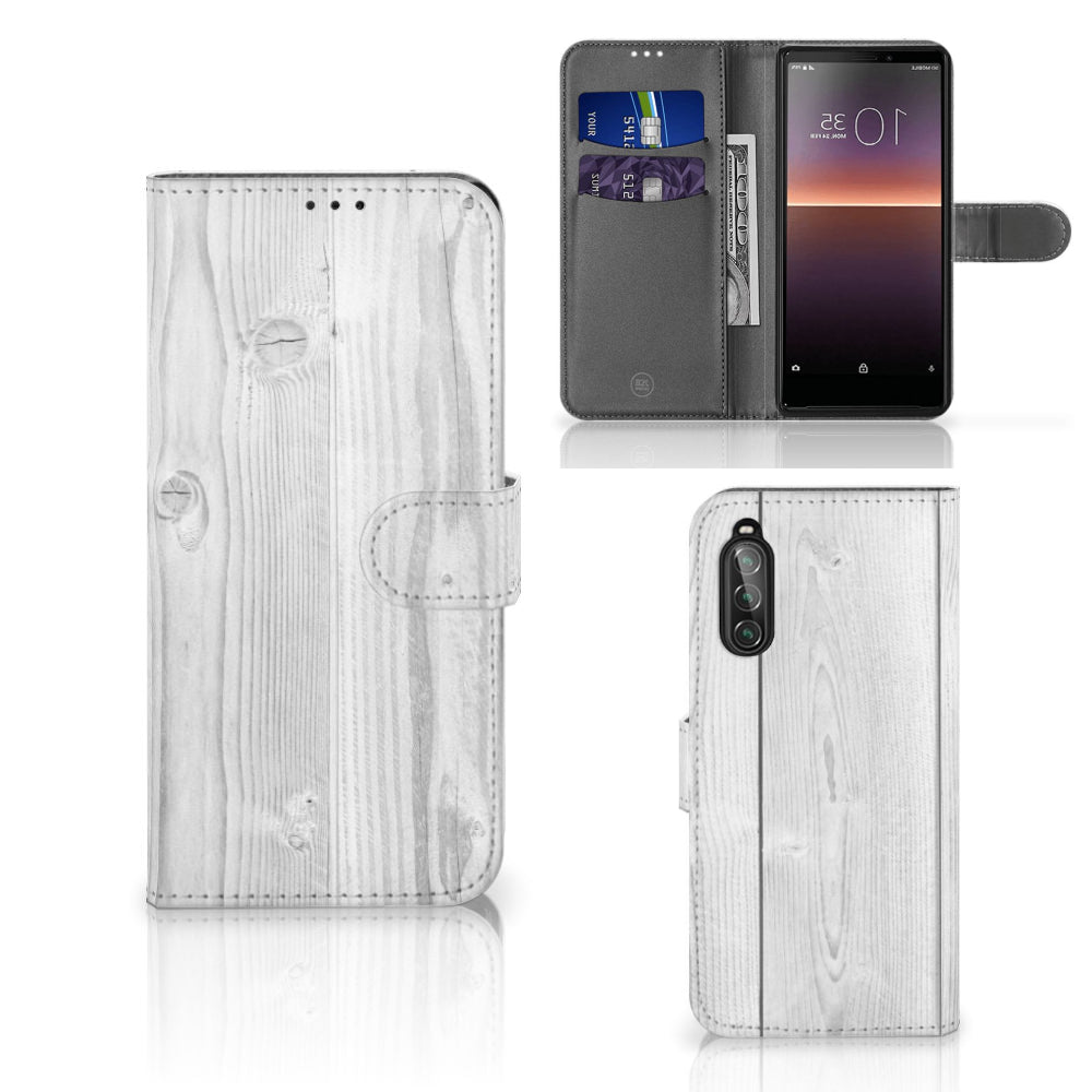 Sony Xperia 10 II Book Style Case White Wood