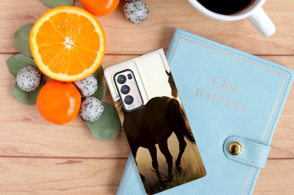 OPPO Find X3 Neo Hoesje maken Design Cowboy met paardenprint en kleurrijk fruit op tafel
