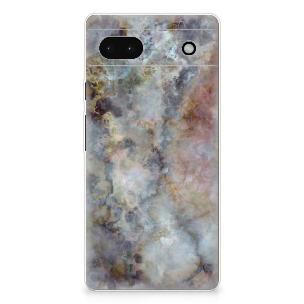 Google Pixel 6A TPU Siliconen Hoesje Marmer Grijs B2C Telecom