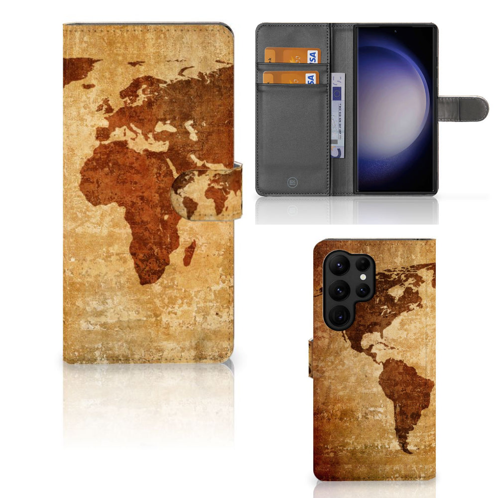 Samsung Galaxy S23 Ultra Flip Cover Wereldkaart