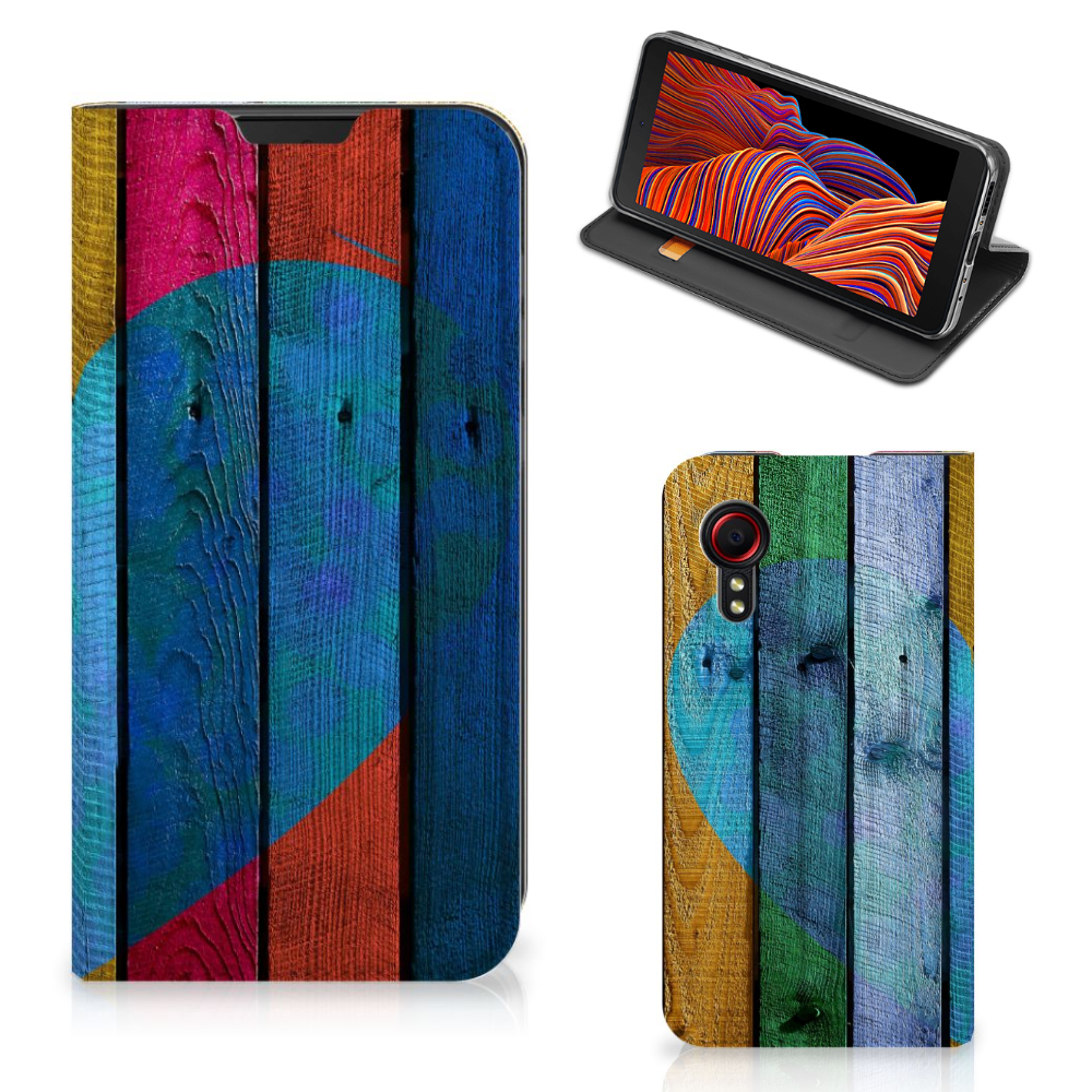 Samsung Galaxy Xcover 5 Book Wallet Case Wood Heart - Cadeau voor je Vriend - B2C Telecom