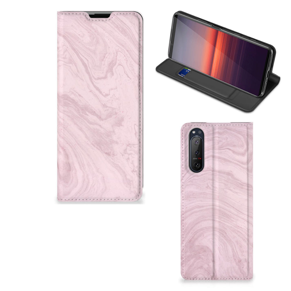 Sony Xperia 5 II Standcase Marble Pink - Origineel Cadeau Vriendin