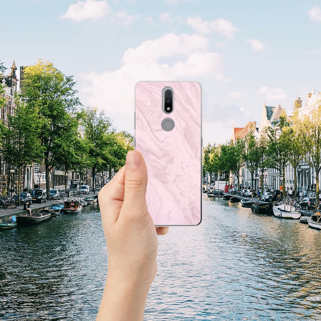 Nokia 2.4 TPU Siliconen Hoesje Marble Pink - Origineel Cadeau Vriendin