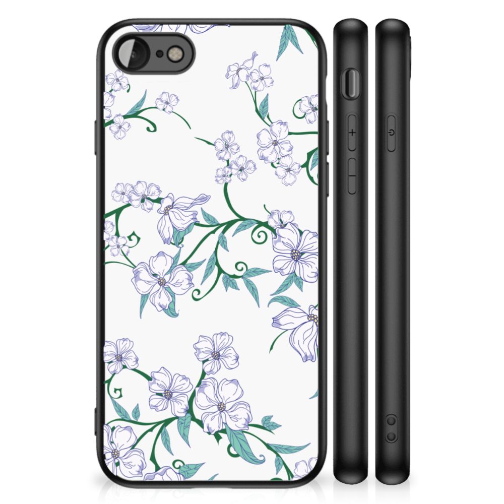 iPhone SE 2022 | SE 2020 | 7/8 Uniek Bloemen Hoesje Blossom White met bloemenpatroon en zwarte rand