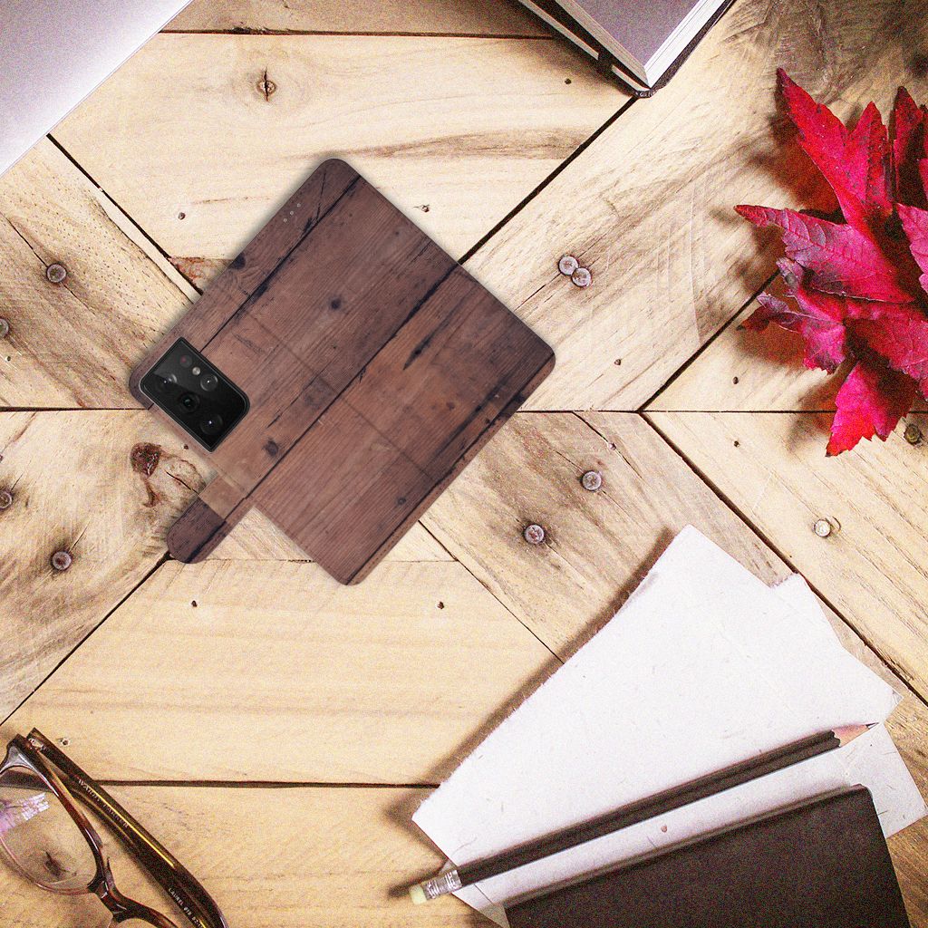 Samsung Galaxy S21 Ultra Book Style Case Old Wood