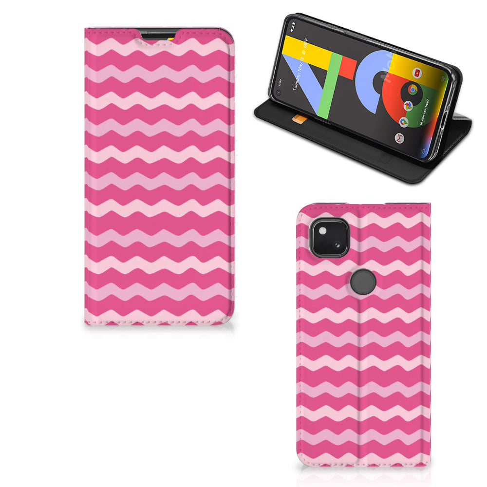 Google Pixel 4a Hoesje met Magneet Waves Pink