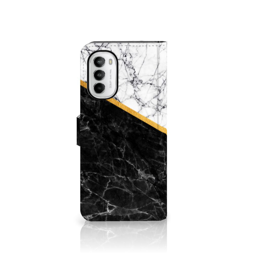Motorola Moto G52 | Moto G82 Bookcase Marmer Wit Zwart - Origineel Cadeau Man