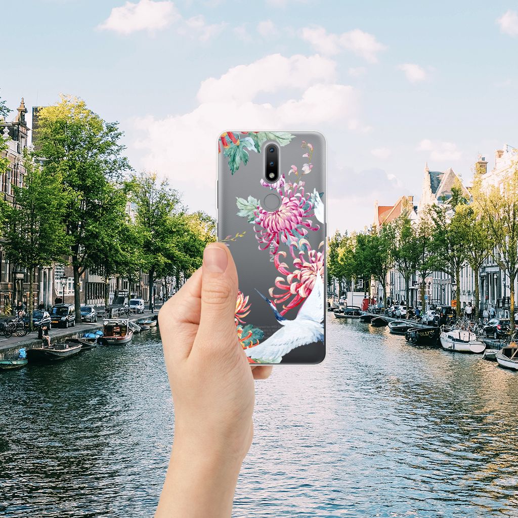 Nokia 2.4 TPU Hoesje Bird Flowers