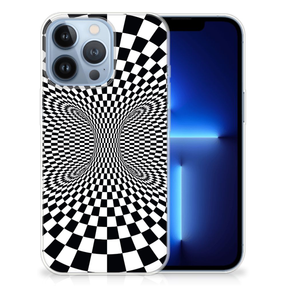 Apple iPhone 13 Pro TPU Hoesje Illusie met zwart-wit checkered design voor een unieke look.