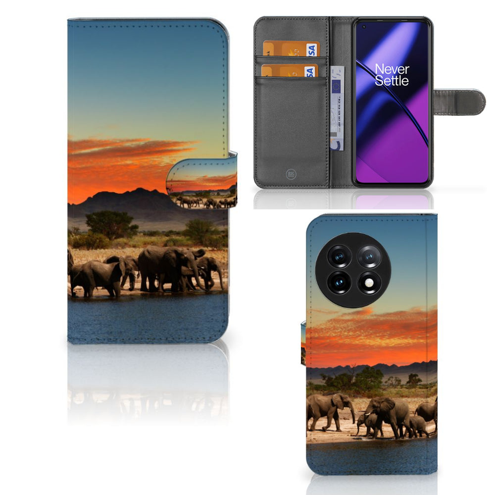 OnePlus 11 Telefoonhoesje met Pasjes Olifanten