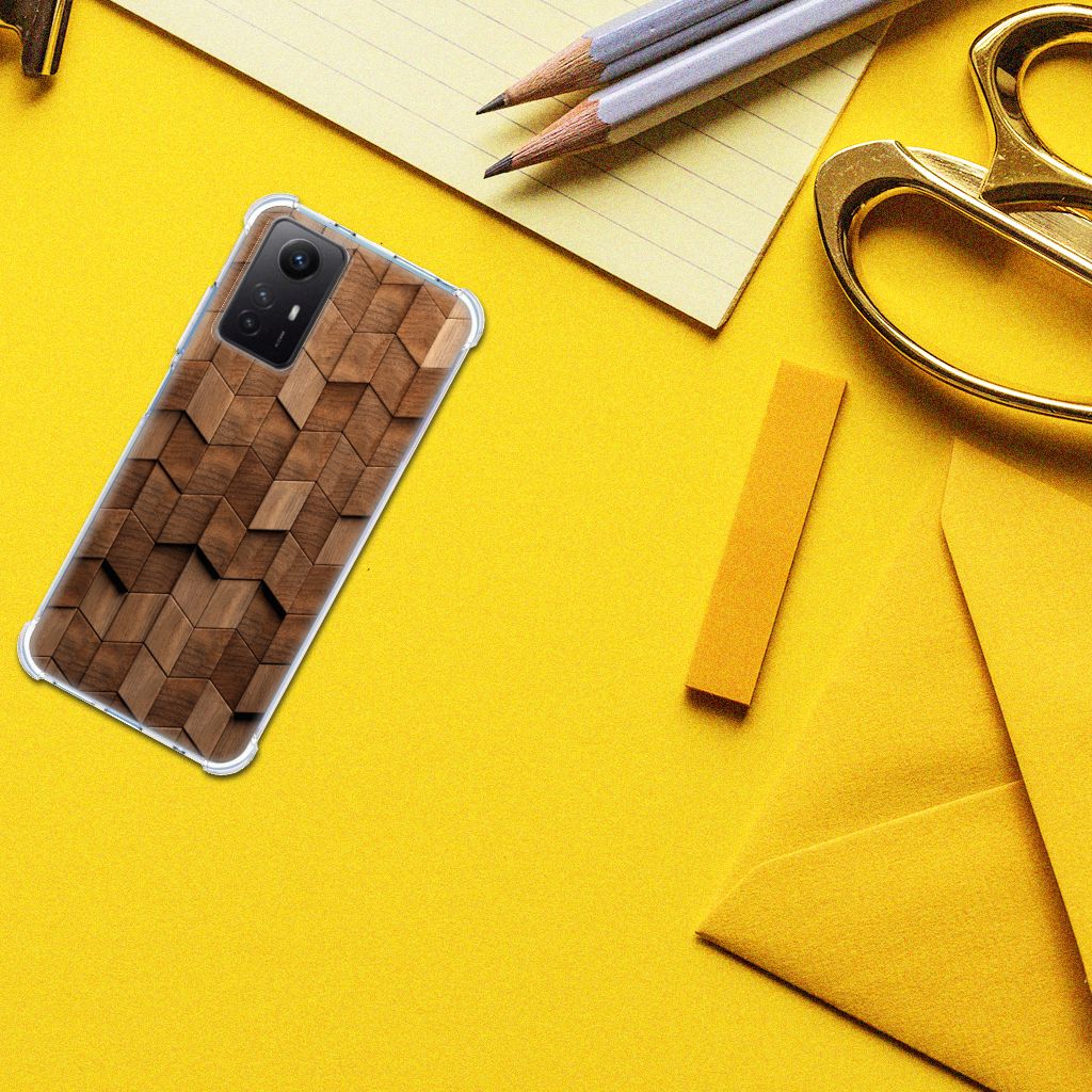 Stevig Telefoonhoesje voor Xiaomi Redmi Note 12s Wooden Cubes