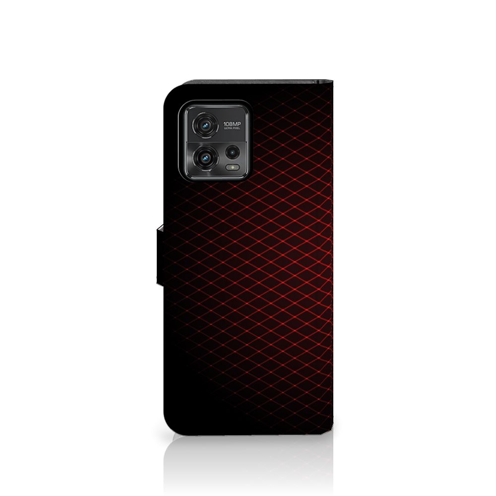 Motorola Moto G72 Telefoon Hoesje Geruit Rood met ruimte voor 3 pasjes, minimalistisch en strak design.