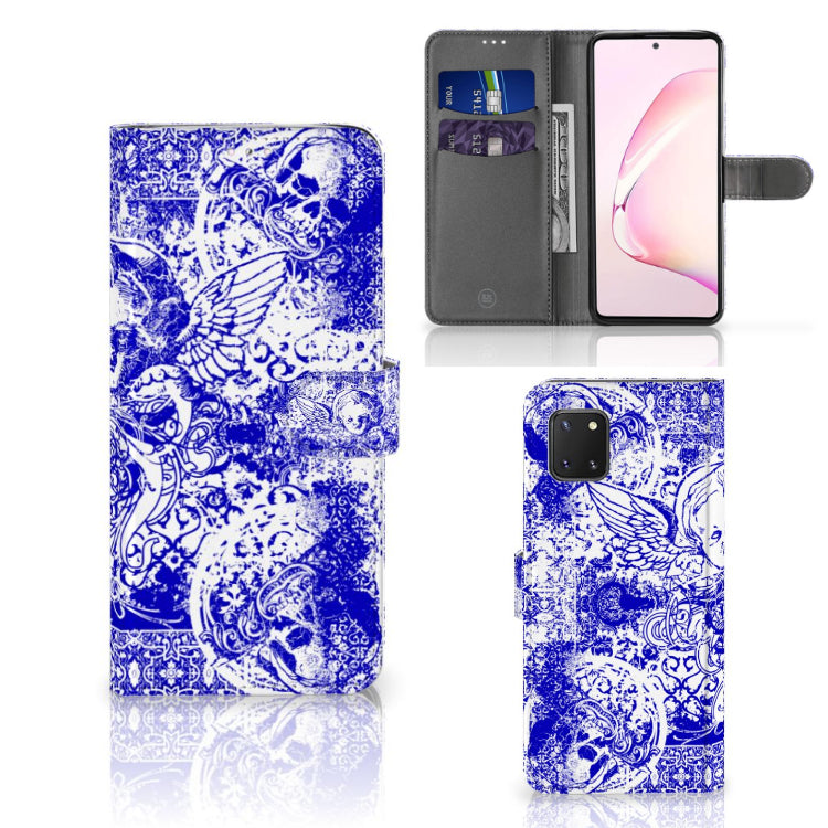 Telefoonhoesje met Naam Samsung Note 10 Lite Angel Skull Blauw