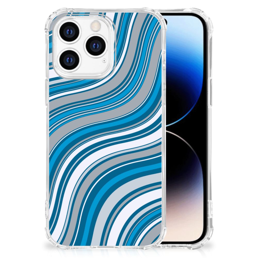 iPhone 14 Pro Doorzichtige Silicone Hoesje Waves Blue B2C Telecom