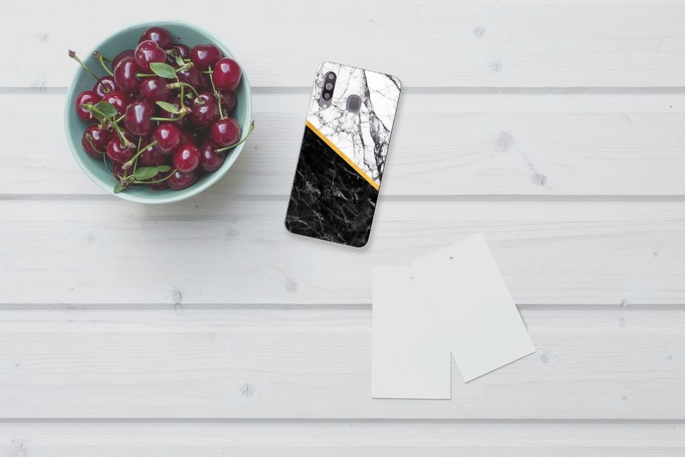 Samsung Galaxy M30 TPU Siliconen Hoesje Marmer Wit Zwart - Origineel Cadeau Man