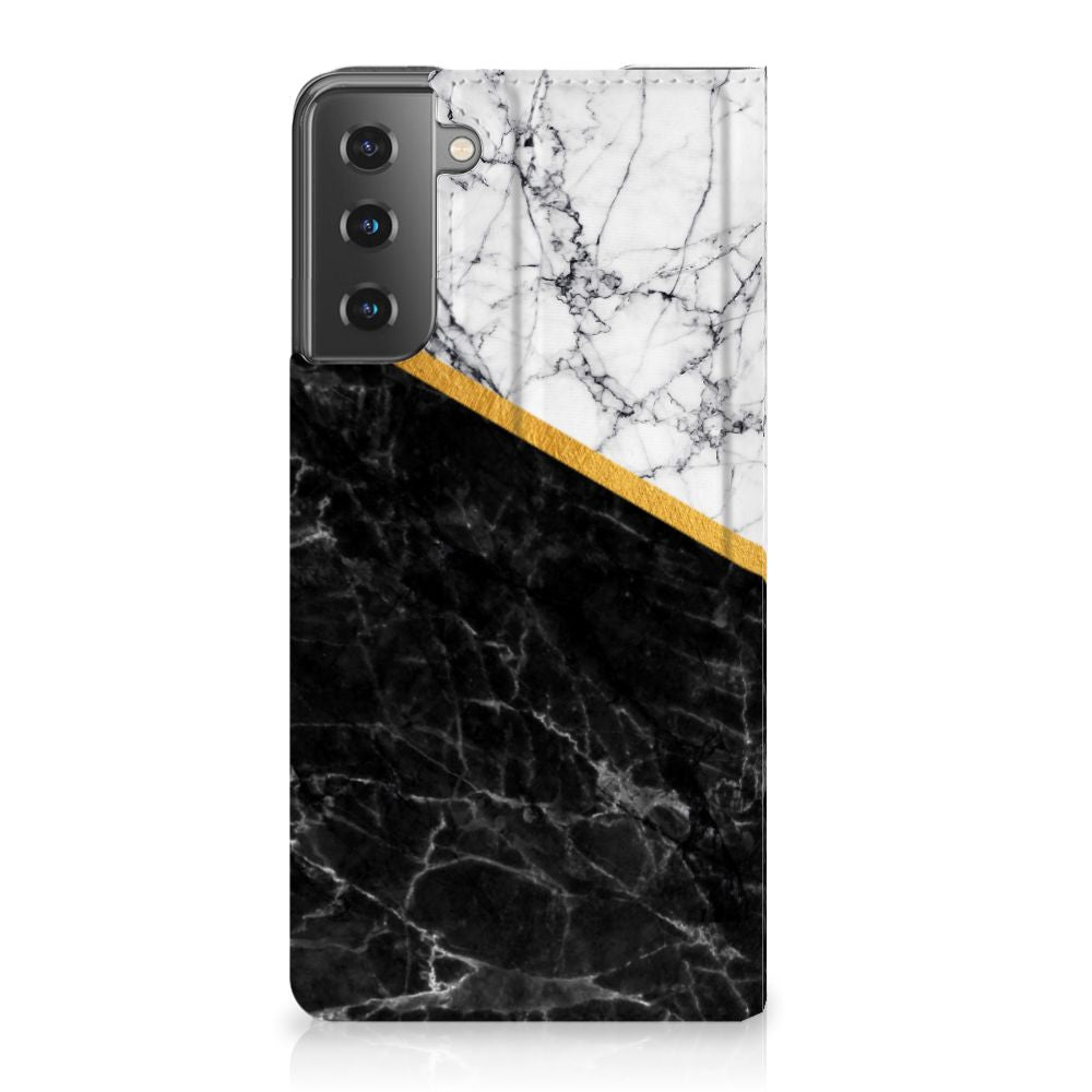 Samsung Galaxy S21 Plus Standcase Marmer Wit Zwart - Origineel Cadeau Man - B2C Telecom