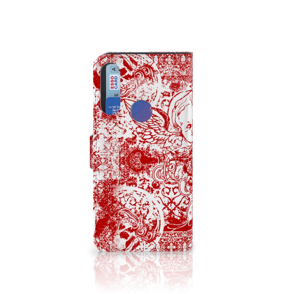 Telefoonhoesje met Naam Alcatel 1S 2020 Angel Skull Rood