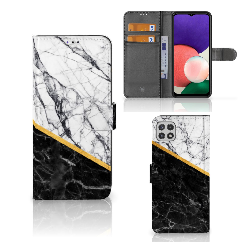 Samsung Galaxy A22 5G Bookcase Marmer Wit Zwart - Origineel Cadeau Man